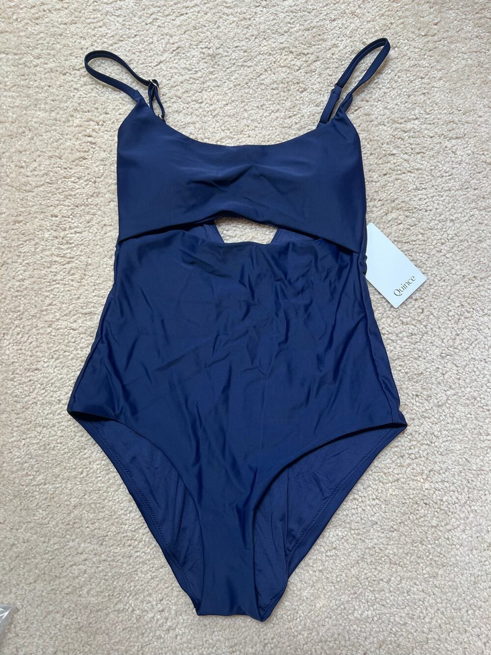 NEW Quince Italian Cut Out One Piece Swimsuit Deep Navy Bathing Suit Women's M